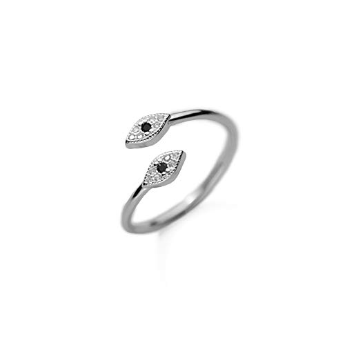 Black Evil Eyes Thin Line Sterling Silver Asymmetric Small Wrap Open Rings for Women Adjustable CZ Engagement Promise Statement Dainty Crystal Knuckle Finger Rings Her Sister