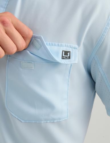 Image of HUK Men's Tide Point Kc Scott Original Artwork Short Sleeve Shirt, Fishing Button Down