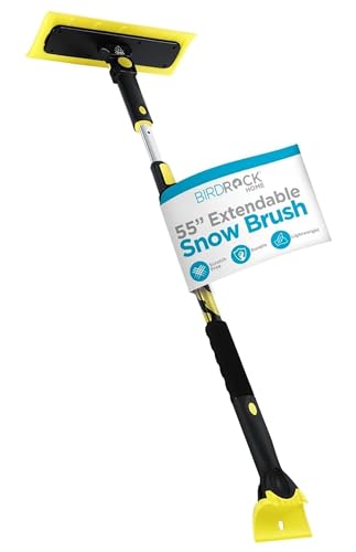BIRDROCK HOME 55' Extendable Snow Brush & Ice Scraper for Car Windshield - Long Aluminum Grip for...