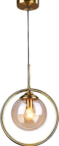 ZTTECH Suspension Luminaire Moderne Minimaliste Lampe Suspendue avec Abat-jour en Verre Sphérique et Anneau en Laiton Hauteur Réglable pour Salle à Manger...
