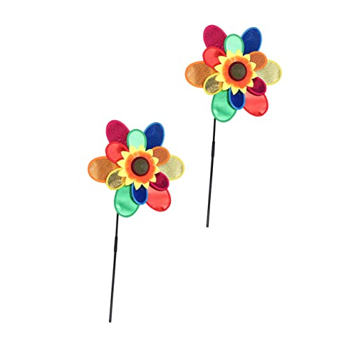 Kisangel 2 Stück Sonnenblumen Windmühle Windrad Dekoration Garten Deko für Draußen Wetterfest Bunt Attraktives Windrädchen für Mädchen Pinwheel