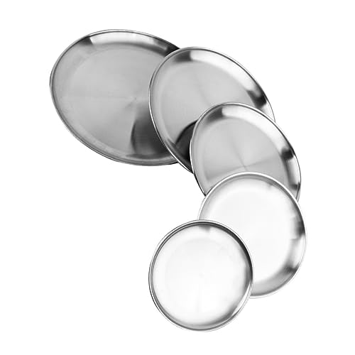 SOLUSTRE 5Pcs Stainless Steel Plate Multi Functional Dinnerware for Snacks Desserts and Parties Lightweight Dishwasher for Outdoor Use