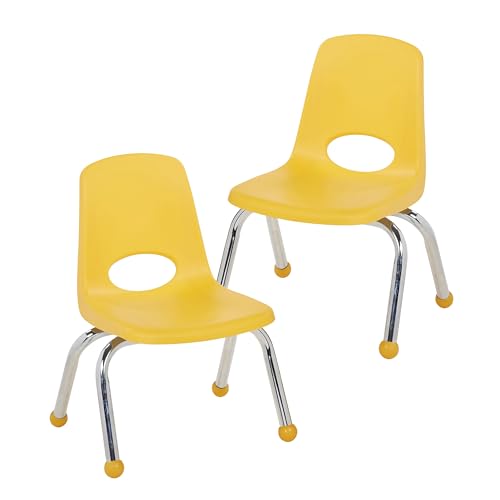 Image of FDP 10 inch School Stack Chair, Stacking Student Seat with Chromed Steel Legs and Ball Glides for Preschool, Classroom or Homeschool - Sand (2-Pack), 15409-SD