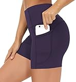 THE GYM PEOPLE High Waist Yoga Shorts for Women's Tummy Control Fitness Athletic Workout Running Shorts with Deep Pockets (Large, Purple)