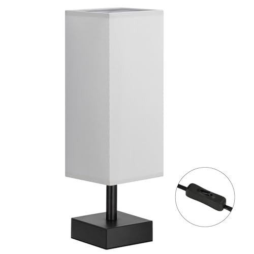 Image of aooshine Small Bedside Table Lamp for Bedroom - Square Grey Fabric Shade | Inline Rocker Switch, Corded Electric, Bulb Not Included, 12.8 inch Mini Table Lamp for Nightstand, Desk, Dorm, Office