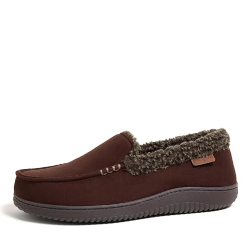 Image of Dearfoams Men's Eli Microfiber Indoor /Outdoor with Whipstitch Detail Suede Moccasin Slipper