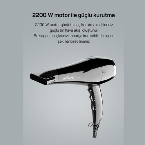 Arzum AR5011 İmaj Saç Kurutma Makinesi, 2 Hız 3 Isı Ayarlı, Difüzör Başlıklı, 2200W, Siyah