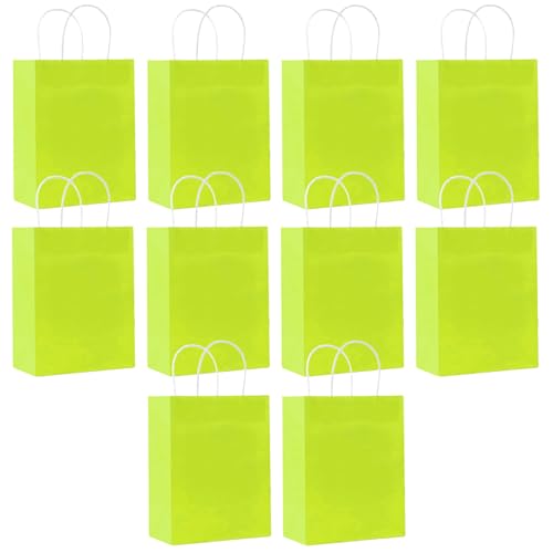SHUBEIEUMI Paquete de 10 Bolsas de Regalo, Bolsas de Papel Kraft con Asas, 21 x 15 x 8 cm, Reutilizables Bolsas de Regalo para Embalaje Fiestas de Cumpleaños Bodas-Verde Claro