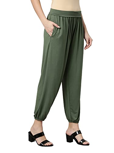 Image of GO COLORS Women Mid Rise Viscose Harem Pants | Wrinkle Free, Relaxed Fit, Free Size