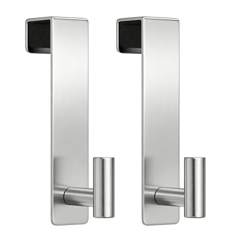 HUFEEOH Over The Door Hooks 2-Pack, Heavy Stainless Steel Coat & Towel Rack, No Drilling Scratch-Free Over Door Hanger Dorm Essentials Bathroom Accessories, Fits 1-3/4" Doors (“T” Shape - Silver)