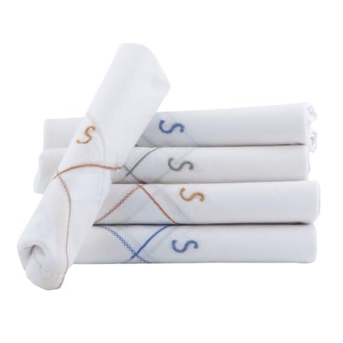 crossline Men's Initial Monogram (A-Z) Embroidery 100% Pure Cotton Handkerchief | White Base With Colored Border | Handkerchiefs For Men Cotton Soft - (Pack of 5)-picture-17