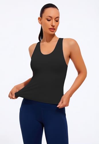 Smooth Workout Tank Top with Built-in Bra Cross Back Athletic Yoga Tops Stretchy Sports Camisole for Gym Pilates3