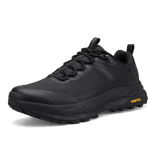 HUMTTO Men's Lightweight Waterproof Hiking Shoes - Low-Top Non-Slip Trail Trekking Sneakers with Arch Support - All-Terrain for Outdoor Walking, Backpacking & Camping Black 10