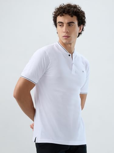 Image of Raymond Men Modern Fit Solid Pattern Pure Cotton Polo Neck Half Sleeve Casual T-Shirt