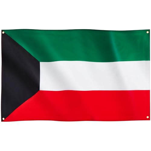 Runesol Drapeau du Koweït, 91x152cm, 3ft x 5ft, 4 Anneaux, Isra et Mi'raj, œillet dans chaque coin, Daulat Al Kuwait, كوت, Drapeau d’état, Drapeaux Premium, Bannière, Couleurs vives