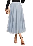 Happy Sailed Tulle Skirts for Women Trendy Fall High Waisted Ruffle Flowy A-Line Long Tutu Skirt Fashion Country Concert Outfits 2025 Gray Small