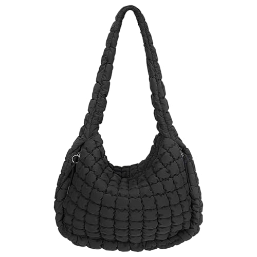 Image of Puffer Quilted Shoulder Bag Large Puffer Tote Bag for Women,Hobo Quilted Tote Bag Crossbody Shoulder Handbags Puff Purse
