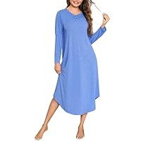 Bresdk Chemises de Nuit Manches Longues Femme Robe de Nuit Longue Taille Grande Pyjama Hiver Bleu 3XL