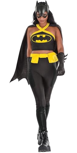Party City Batman Costume for Women - DC Costume Includes Halter Top, Cape, Leggings, Belt, Half Mask, & Gauntlets - Costumes for Halloween, Birthday Parties, & Themed Events Multi