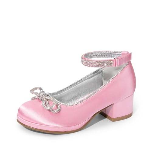 DREAM PAIRS Girls Dress Shoes Platform Chunky Heel Ankle Strap Princess Flats Flower Party Wedding Pump for Little Big Kid