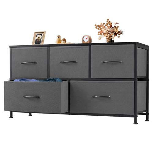 Dresser for Bedroom with 5 Drawers, Anti-Tip Wide Fabric Chests
