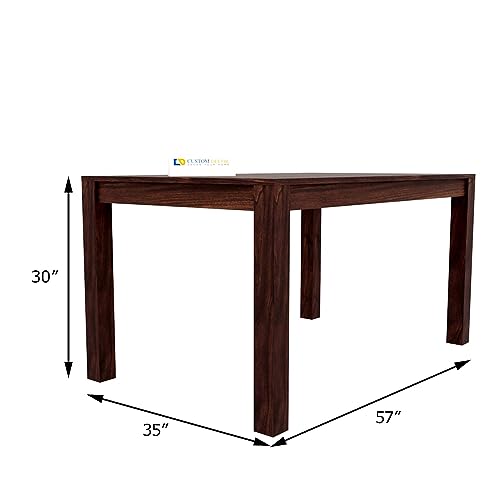 Image of RECTART Sheesham Solid Wood Six Seater Dining Table with Six Chairs with Beige Cushion for Dining Room & Restaurant | Finish - Warm Chestnut