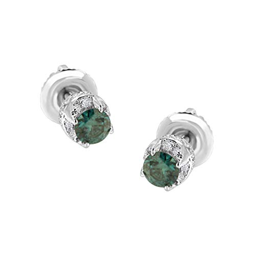 14K White Gold 1/2 cttw White and Treated Blue Round Diamond Earrings (I-J I2-I3)
