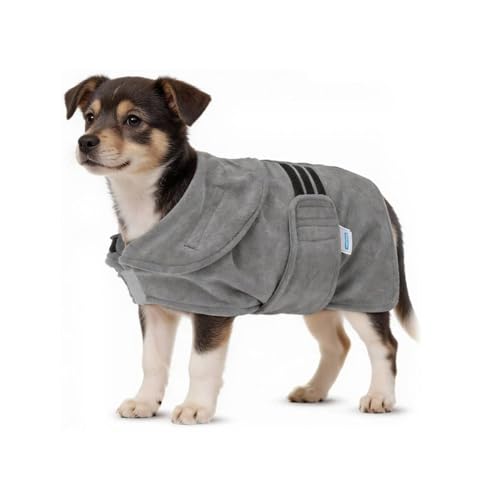 Nobleza Hundebademantel Mikrofaser mit Klettverschluss,Super saugfähig und schnell trocknend,Bademantel für alle Katzen und Hunde,Fünf Größen,Hundehandtuch Weich (S Grau)