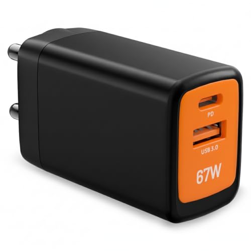 Image of Tukzer 67W Dual Port GaN3 Ultra 7X Faster Charger(Type C PD3.0 & USB QC3.0) Adapter for iPhone 17 /17 Plus /17 Pro /17 Pro Max, iPhone 16 /16 Plus /16 Pro /Max,15 /14 /13 /12 Series,Samsung,MacBook,Laptops-WHI