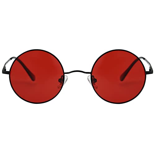 Image of Kursan Small Round Polarized Sunglasses for Women Men Hippie Retro Circle Red Sun Glasses - 45MM