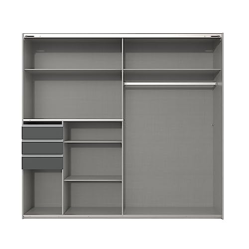 Lomadox Schlafzimmer Set mit Schubkastenkommode, 2-türigem Kleiderschrank mit Schwebetüren, Bett 160x200cm inkl. mit Nachtkommoden mit LED, Schlafzimmermöbel in Graphit mit schwarz – Bild 4