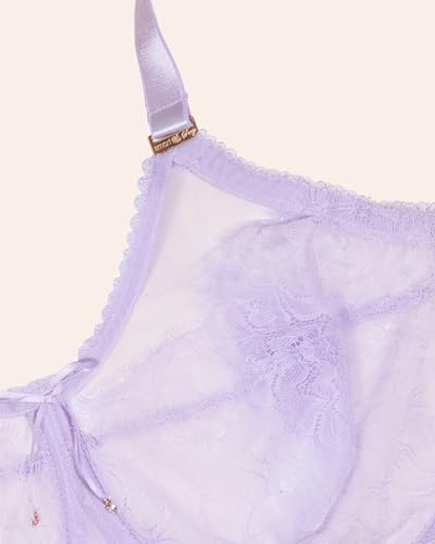 Image of Smart & Sexy Women's Full Coverage Unlined Underwire Bra, Lace & Mesh See Through Bra, Plus Size Lingerie Inspired Retro Bra