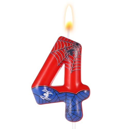 Velas de aniversário aranha, vela vermelha e azul vela de aranha número de aniversário para bolo decorações para meninos e meninas(4)