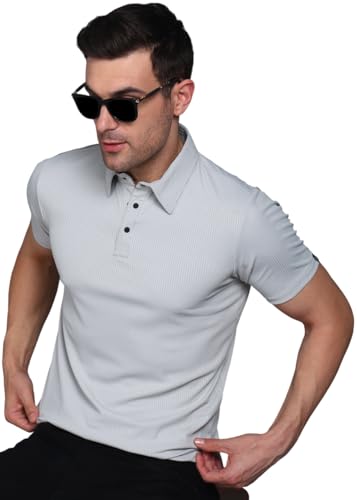 Image of INKKR Men Soild Polo Neck Texture T-Shirt