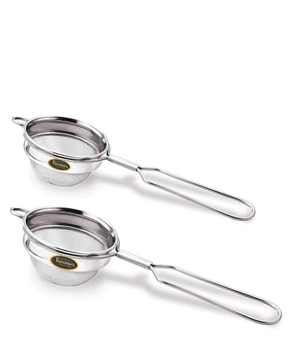 Image of Kanshita's Rasoiware Premium Stainless Steel Tea Strainer Set (7+8 cm) - Fine Mesh Chai Chhalni & Coffee Filter for Smooth Brewing