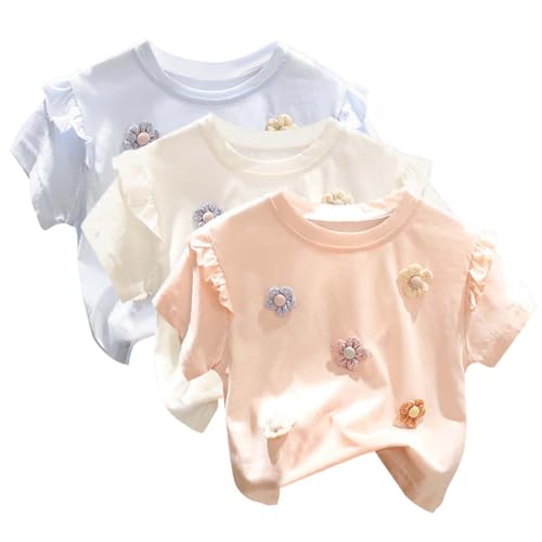 Lot de 3 T-shirts filles en coton à manches courtes pour été de 1 à 7 ans