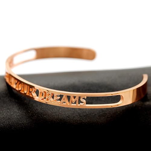 Image of Uloveido Fashion Cuff Encouragement Bracelets for Women with Quote Believe In Your Dreams Hollow Bangle Cuff Bracelet Rose Gold Plated for Women Encouragement Gifts Y467