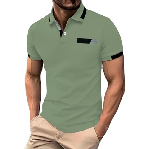 Polo de manga corta para hombre, de algodón, informal, para verano, golf, ajuste regular, transpirable, camiseta de ajuste clásico, blusa deportiva con 3 botones, Verde-c, L