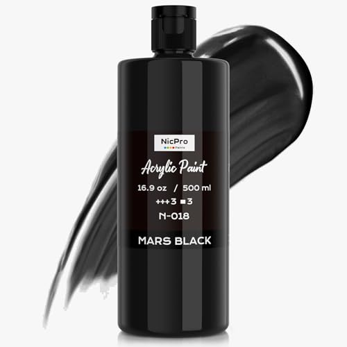 Nicpro Black Large Acrylic Paint (16.9 oz 500 ml) Rich Pigments Non Toxic Craft Paint for Multi Surface Canvas Wood Leather Ceramic Fabric Stone - Art Painting Supplies for Beginners Artists & Adults