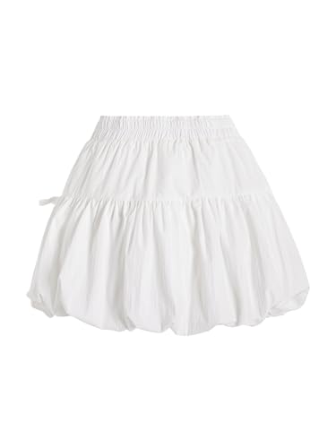Verdusa Women's Bubble Skirt Ruffled Pleated Mini Skirt Elastic Waist Short Skater Skirts4