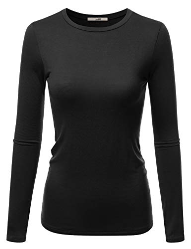 LALABEE Damen Casual Langarm Rundhalsausschnitt Stretch Slim Fit Basic Top T-Shirt - Schwarz - Groß Cover