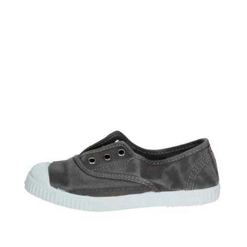 Cienta Distressed Style Slip-On Sneakers for Kids - Elastic Slip-On, Laceless, Recyclable, Washed Grey - 1 Little Kid (7–8 Years)