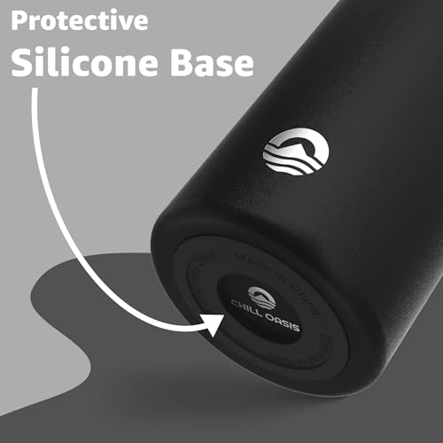 Chill Oasis Water Bottle | Compatible With Popular Flavor Cartridges | BPA Free, Leak Proof, Double-Walled Vacuum Insulated Stainless Steel, and Dishwasher Safe | Cold for 24 Hours (Black, 22oz) | BPA Free, Leak Proof, Double-Walled, Vacuum Insulated, Dishwasher Safe