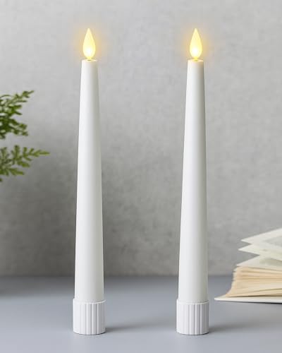 Image of Homesake Flameless Taper Candles - 11 inch Flickering LED Candle Sticks, Candle for Home Diwali Decoration for Home | Wedding Parties Holiday Festive Decor, Led Candles for Decoration (White Set of 2)