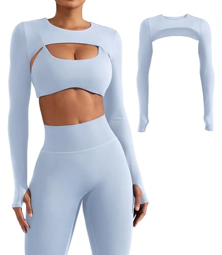 Image of YEOREO Women Crop Top Long Sleeve Bolero Open Front Workout Cropped Shirts Sports Shrug