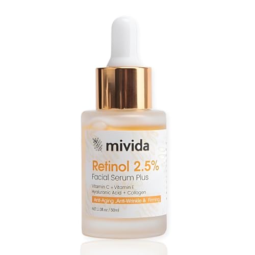 Retinol Serum 2.5% | Anti-Aging Face Serum With Collagen, Vit C, E & Hyaluronic Acid | Targets Wrinkles, Fine Lines, Even-Toned Youthful-Looking Skin – 1 Fl Oz