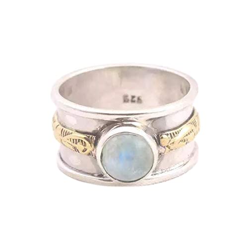 Rainbow Moonstone Ring, Moonstone Spinner Ring, Spinning Ring, Meditation Ring, 925 Sterling Silver Ring, Mothers Day Gift Ring, Handmade Ring, disponible en Yaxa Peru