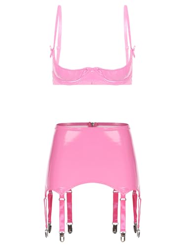 Sywiyi Bobydoll - Osito de peluche para mujer, brillante y metálico, aspecto mojado, estilo polo, danza rave, bailarina, escenario, carnaval, rosa, 3XL