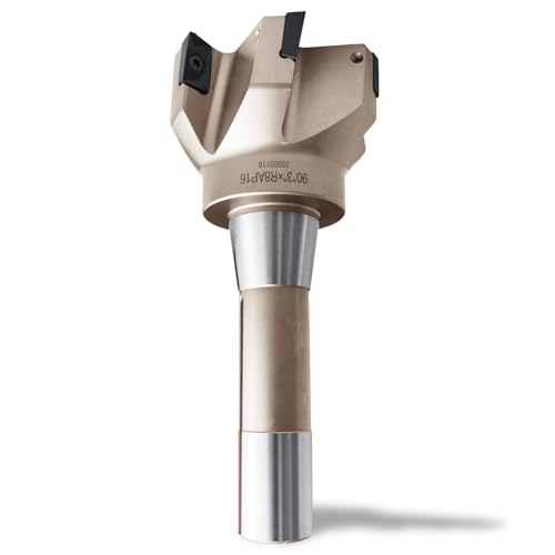 Image of R8 Shank Indexable End Mill 3 inch Diameter 90 Degree High Speed Milling Cutter with 6 Apkt1604 Carbide Inserts (6-1 /4 inch Overall Length)