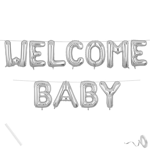 Image of Welcome Baby Banner Silver for Boy Girl Home Foil Balloon Decoration Decor Celebration Silveren